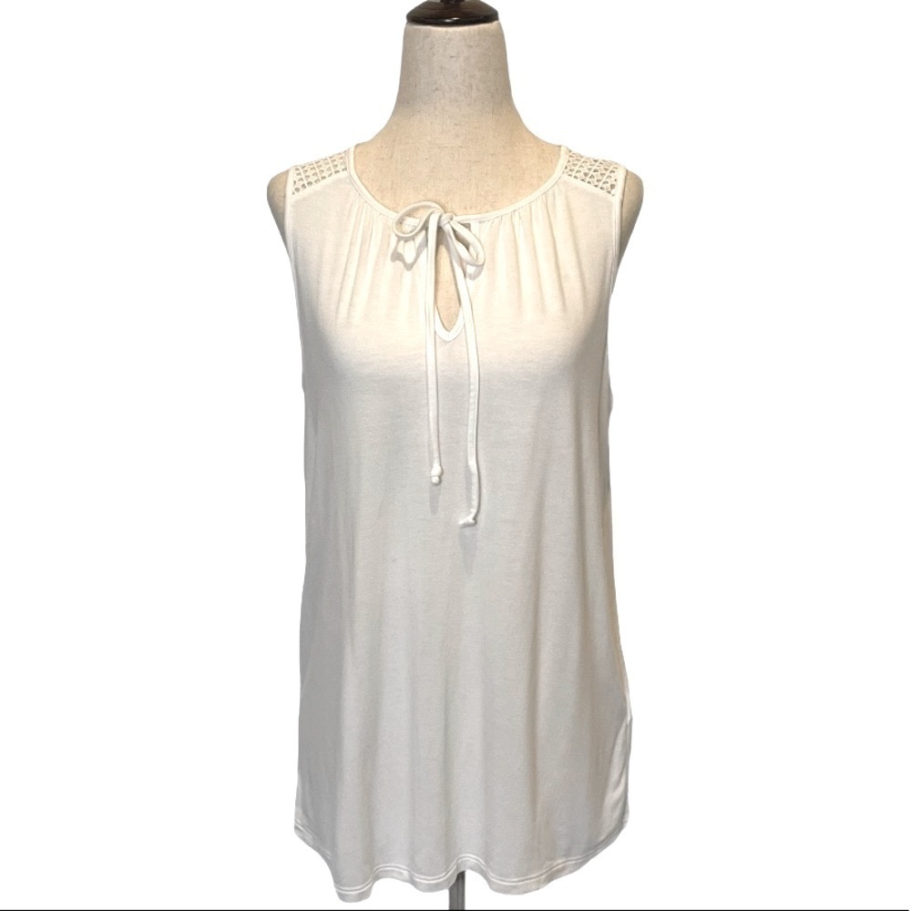 Banana Republic White Crochet Front Sleeveless Tie Neck Top Size S